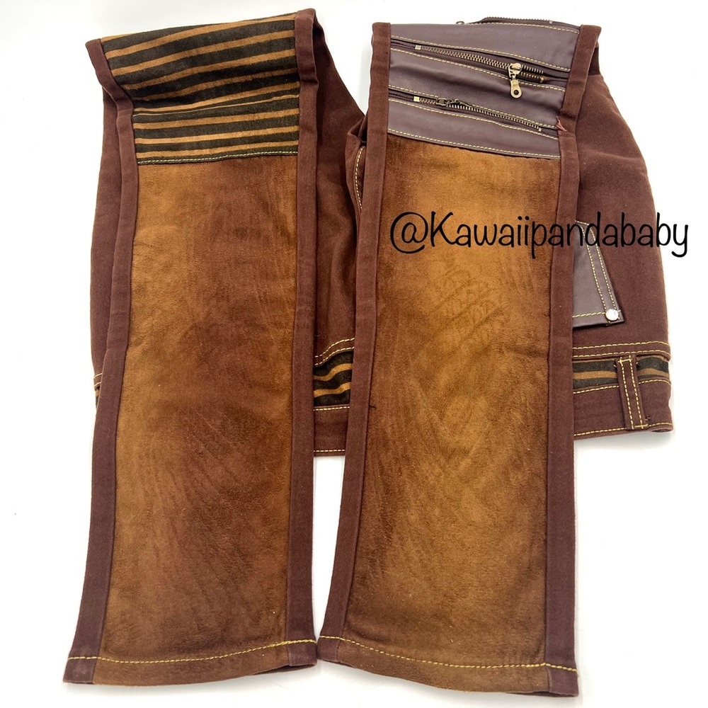 Brown Mixed Media Patchwork Faux Leather Suede Zipper Bling Striped Skinny Jeans - Picture 4 of 6